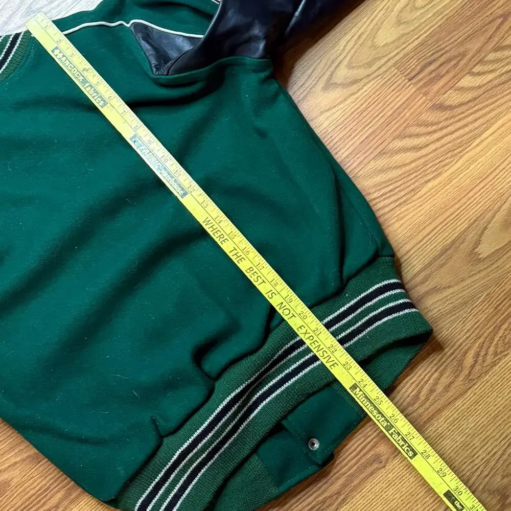 Vintage Kaye Bros Green Wool Leather Sleeve Varsity Letterman Jacket USA M
